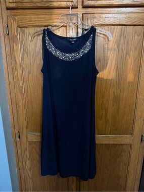Roz & Ali Navy Sleeveless Midi Dress with Beaded Neckline